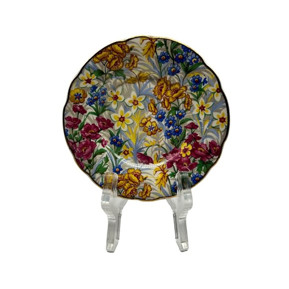 Vintage Flat Demitasse Cup & Saucer Sussex Cherry Chintz by Erphila Germany #3 - Picture 4 of 15